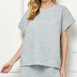 Pearl Detail Top Grey